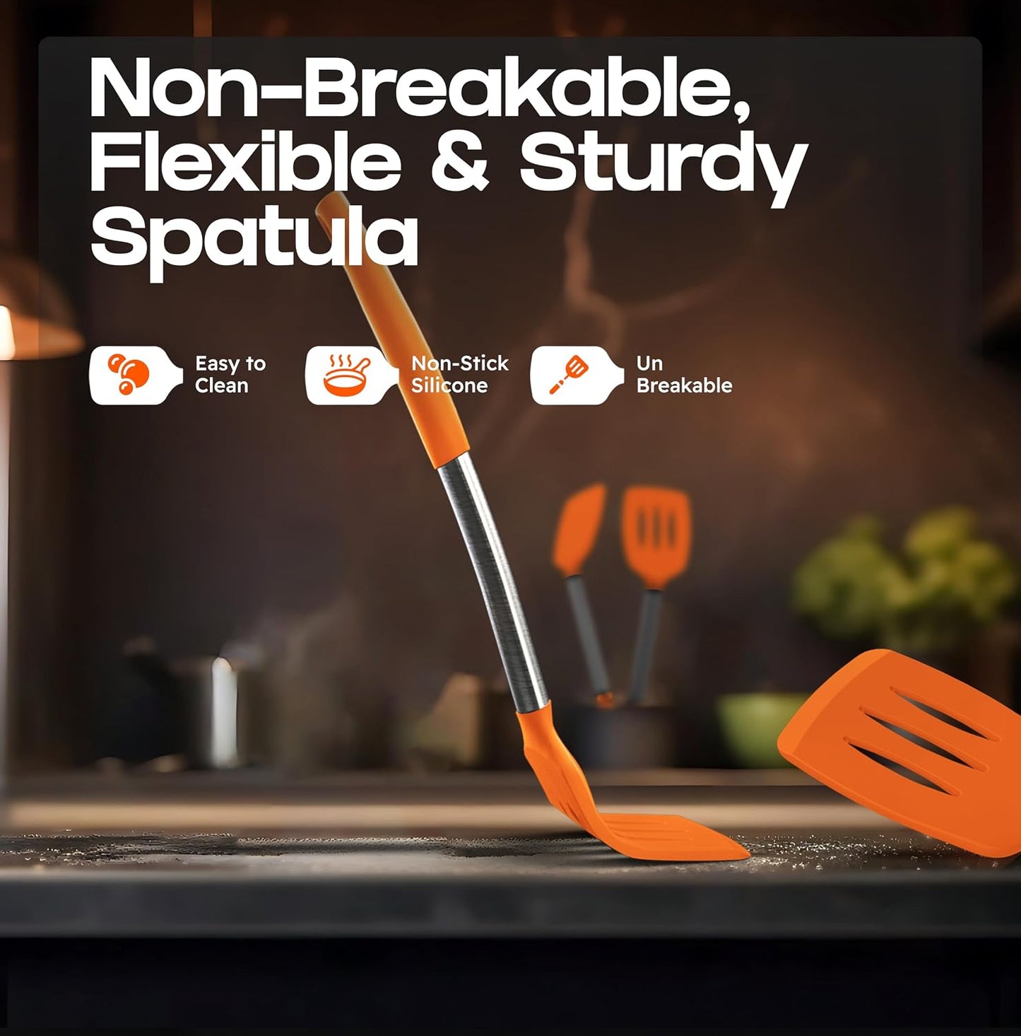 BakeRoyal Silicone Spatula Set - Turner Spatulas Silicone Heat Resistant 600°F - Slotted & Solid Spatula for Cooking Fish, Eggs, Pancakes Flipper – Spatulas for kitchen use – Black