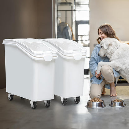 YITAHOME 50L/90lb Large Ingredient Flour Storage Bin, Commercial 11.4-Gallon Rice Storage Container 280 Cups Bulk Flour storage Bins with Wheels,Scoop,Lid and scale, Rice Bin for Kitchen, White