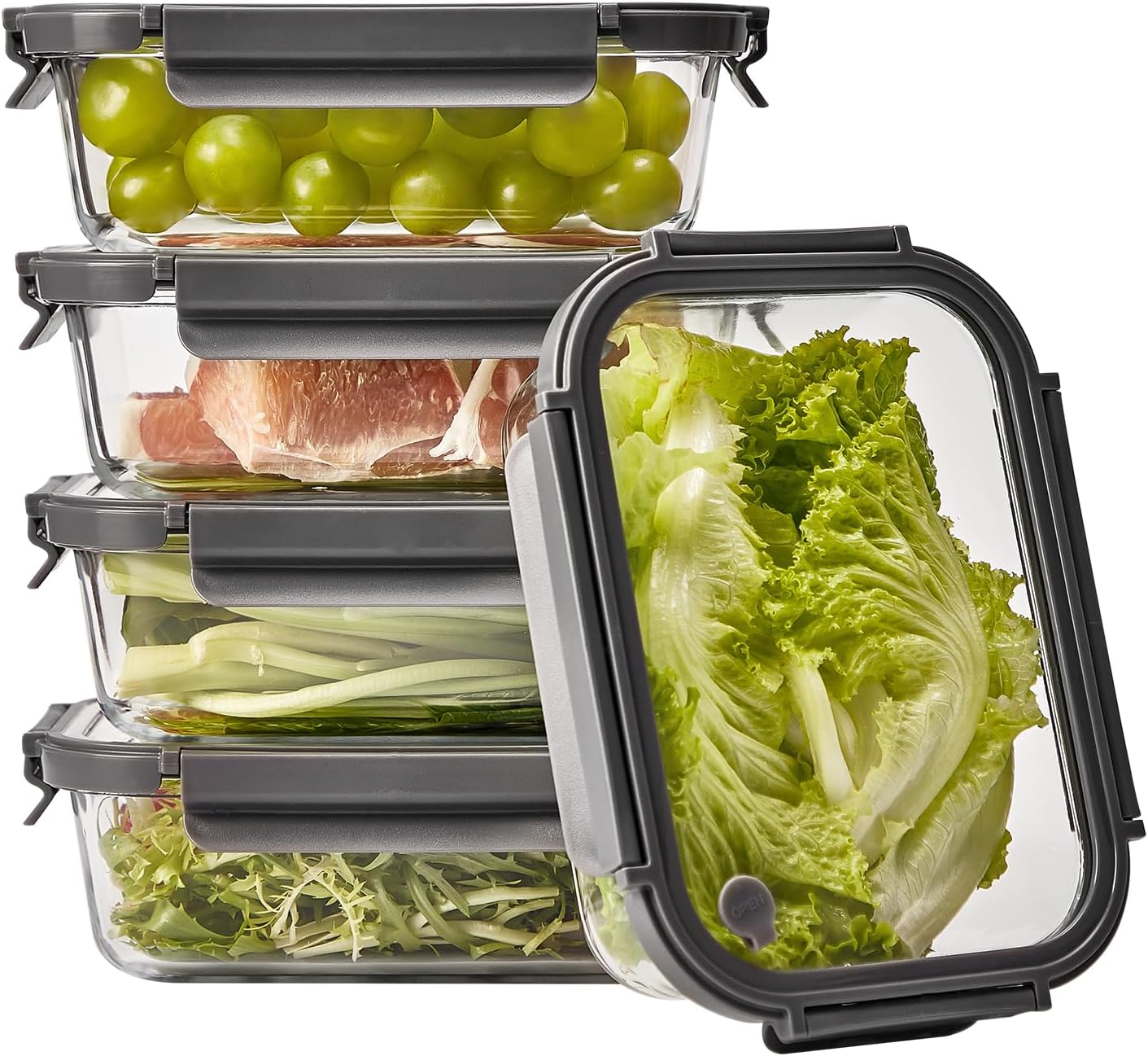 Glass Food Storage Containers with Lids,10 pack [36oz*5+13.5oz*5], Glass Meal Prep Container with Airtight Lids, Microwave Safe Food Container Set, BPA Free, LeakProof, Ideal for Lunch
