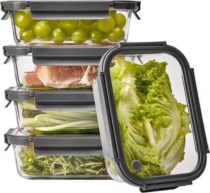 Glass Food Storage Containers with Lids,10 pack [36oz*5+13.5oz*5], Glass Meal Prep Container with Airtight Lids, Microwave Safe Food Container Set, BPA Free, LeakProof, Ideal for Lunch