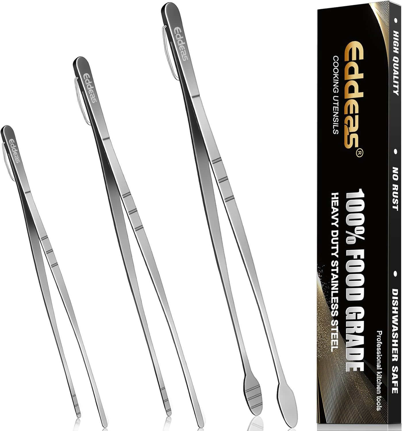 Eddeas Kitchen Tweezers Tongs, Cooking Tweezers Stainless Steel - 3 Size 12'' 10'' & 8 inch Ideal for Meat, pasta, plating and pinching delicate small pieces of food, Set of 3