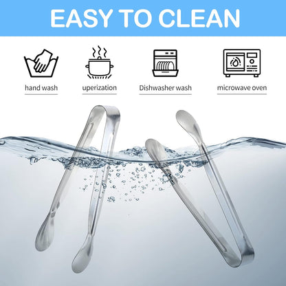 Ice Tongs Mini Sugar Tongs 4.25Inch Stainless Steel Kitchen Utensils Set,Small Serving Tong and Tiny Kitchen Tong for Appetizers,Tea Party, Coffee Bar, Desserts by Sunenlyst (Silver)
