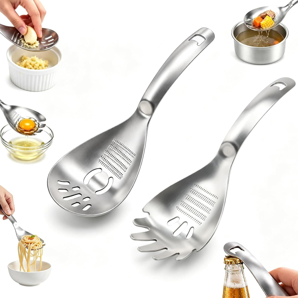 5-in-1 430 Stainless Steel Cooking Spoon, Egg Yolk Separator for Kitchen