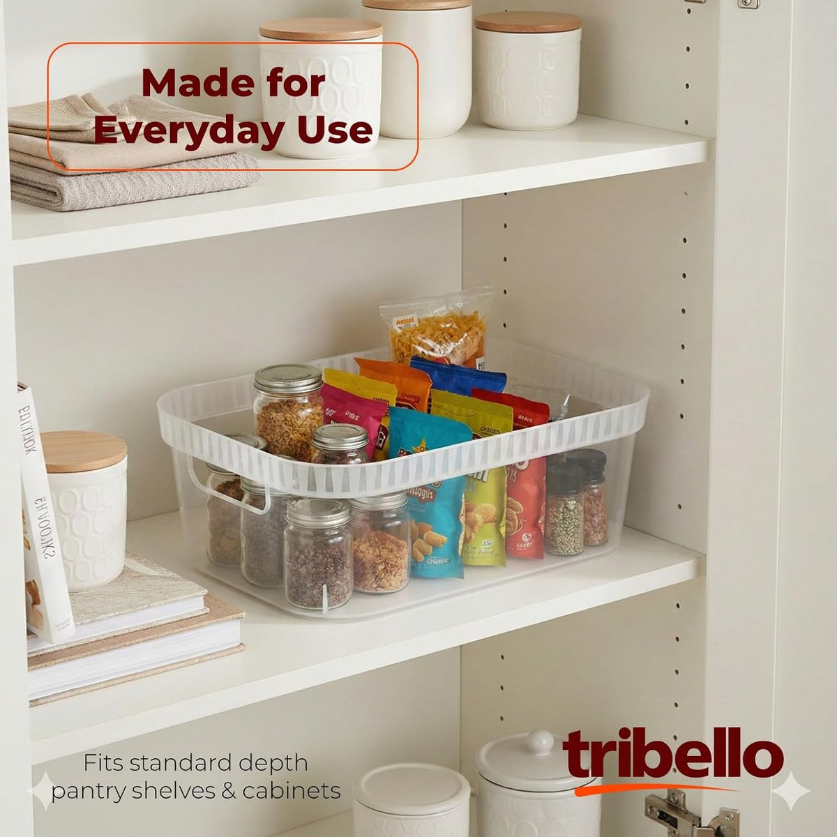 Tribello Narrow Storage Bins – Slim, Clear Plastic Storage Basket, Clear Organizer for Tight Spaces (2 Pack, 15” x 6” x 6”)
