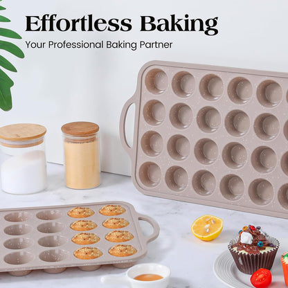 Vinino 2Pack Silicone Muffin Pans for Baking with Metal Reinforced Frame, 12 Cups Regular Size Nonstick Silicone Cupcake Pan, BPA Free Oven Dishwasher Safe Baking Mold for Muffins Cupcakes