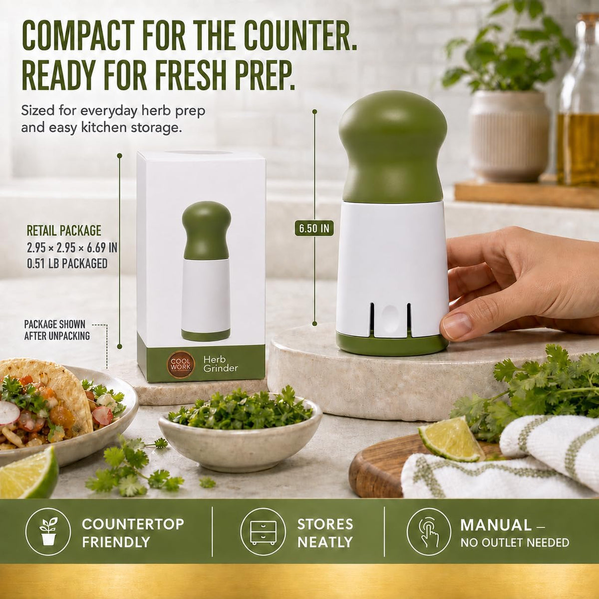 Manual Cilantro Chopper and Herb Grinder with Stainless Steel Blade