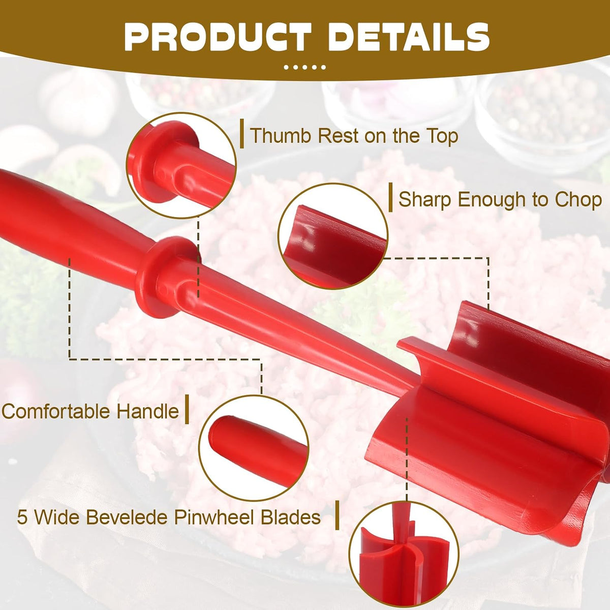 Meat Masher, Red, 5 Curve Blade