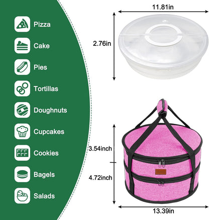 12" 2 Pack Pie Carrier with Lid and Insulated Food Carrying Case Bag, Reusable Food Storage Containers for Pies, Cheesecake, Pizza, Nuts Fruit