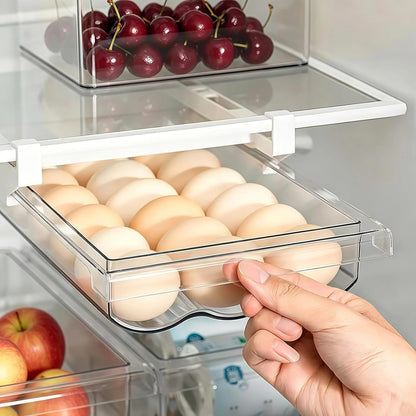 Refrigerator Organizers Storage Fridge Drawer - Pull Out Clear Storage Containers with Handle for Fruit,Deli,Cheese,Seafood,Plastic Organizer Bins Fit for Medium Refrigerator Shelf,Simple Use(2 Pack)