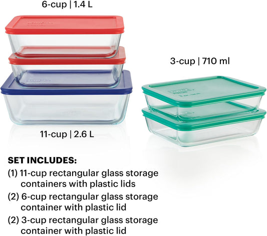 Pyrex Simply Store (12-Pack) Glass Food Storage Containers Set, (1, 2, & 3 Cup) Meal Prep Containers with Plastic BPA-Free Lids, Dishwasher & Microwave Safe