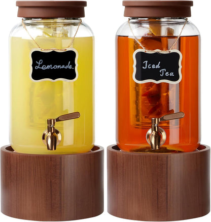 2 * 1 Gallon Glass Drink Dispenser for Parties Beverage Dispenser