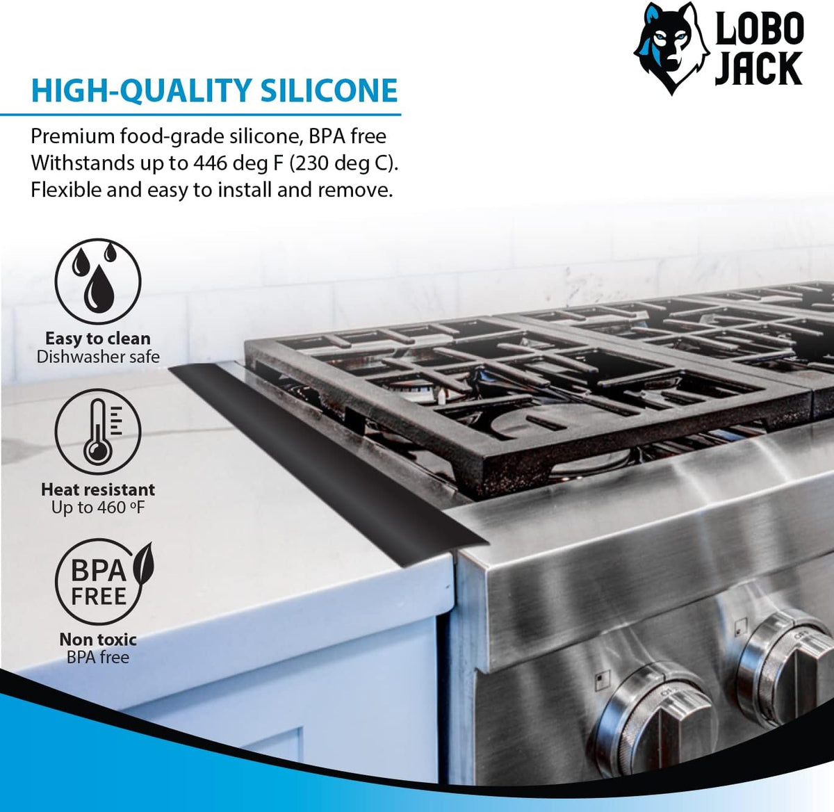 Kitchen Stove Silicone Gap Covers - Heat Resistant, 21 Inches, Black (2 Pack)