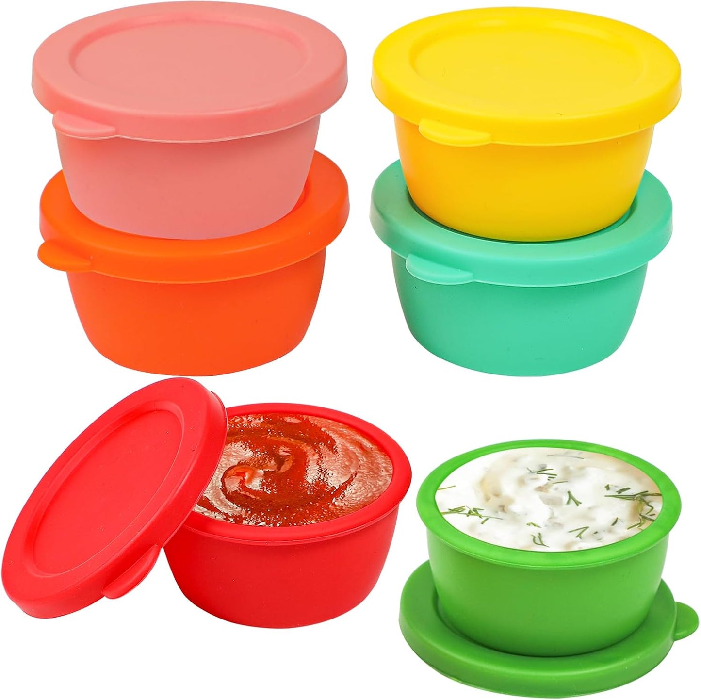 Webake 3" Silicone Pinch Bowls for Cooking Prep, 2oz Small Dipping Bowls Sauce Condiment Containers with Lids, BPA Free Set of 8