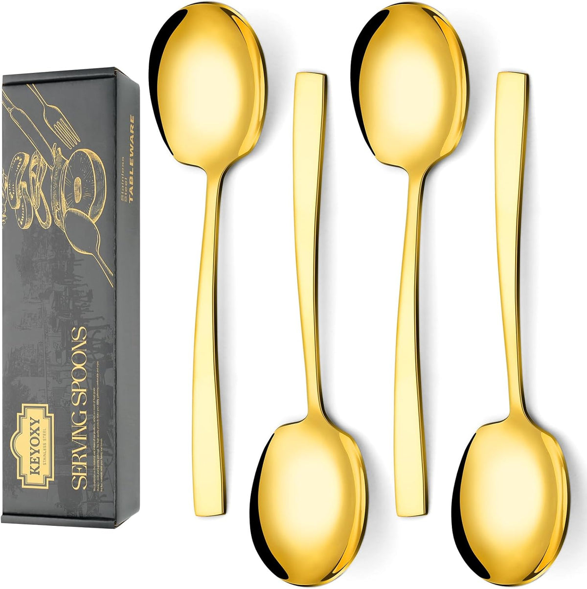 4 Piece Serving Spoons Set,9.2-Inch Includes 2 Large, 2 Slotted