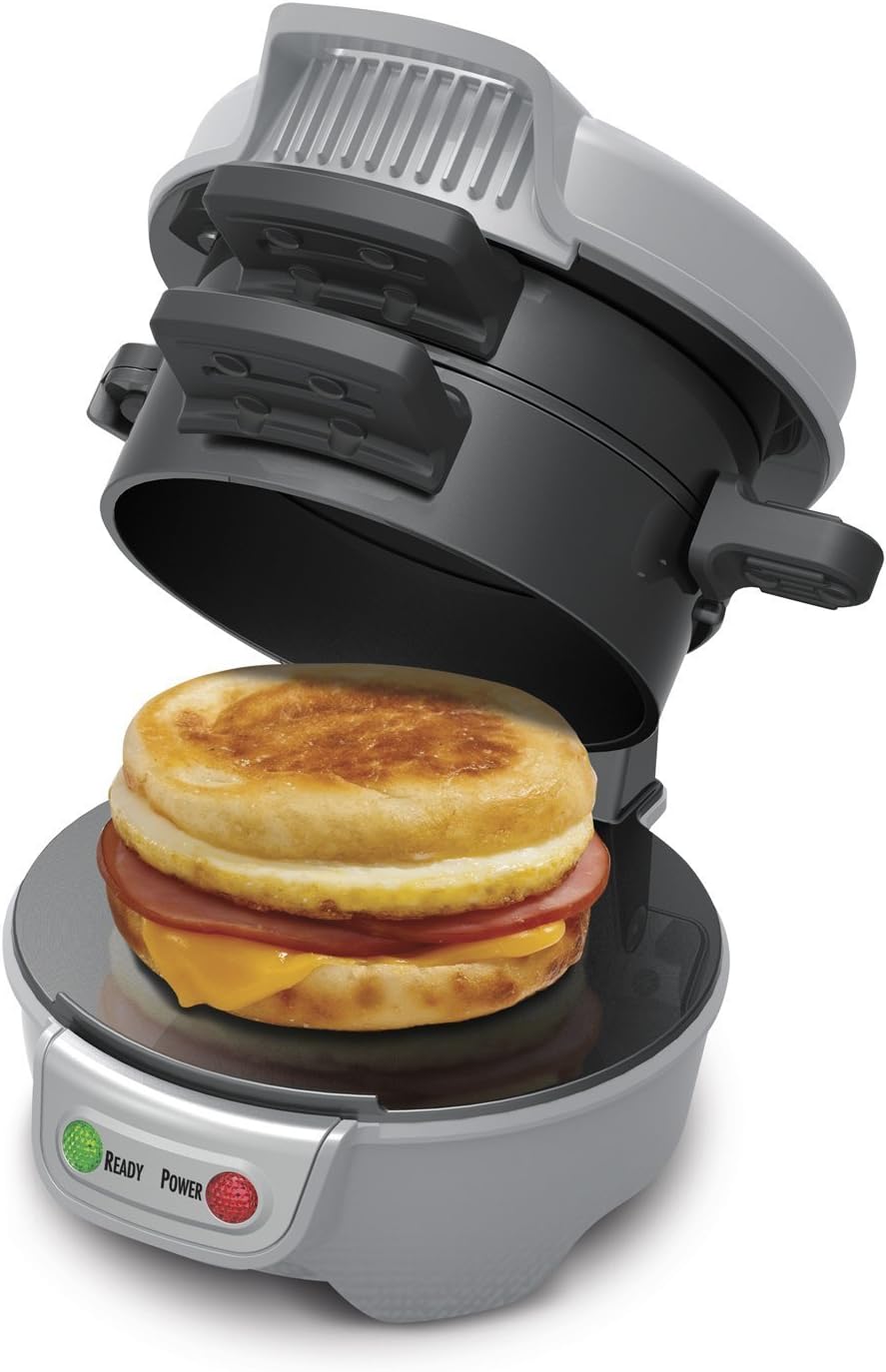 Hamilton Beach Breakfast Sandwich Maker with Egg Cooker Ring, Customize Ingredients, Perfect for English Muffins, Croissants, Mini Waffles, Perfect White Elephant Gifts, Mint (25482)