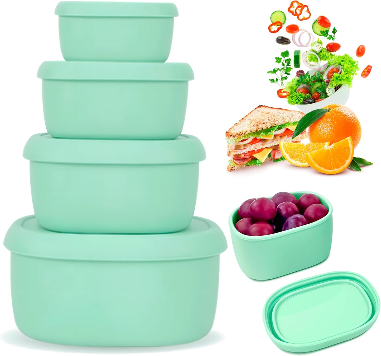 Anatole Silicone Food Storage Lunch Bento Box Set of 3 Reusable Nesting Containers with Lids BPA Free Dishwasher Microwave Oven Freezer Safe Leakproof (6.7oz, 10oz, 20oz)