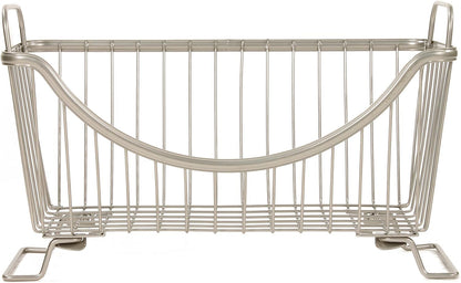 Spectrum Ashley Large Stackable Wire Baskets for Pantry & Kitchen Counter Organizer, Stacking Fruit Basket Wire Bin with Raised Feet & Handles for Vegetable Fruit Potato Onion Storage, Satin Nickel