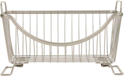 Spectrum Ashley Large Stackable Wire Baskets for Pantry & Kitchen Counter Organizer, Stacking Fruit Basket Wire Bin with Raised Feet & Handles for Vegetable Fruit Potato Onion Storage, Satin Nickel