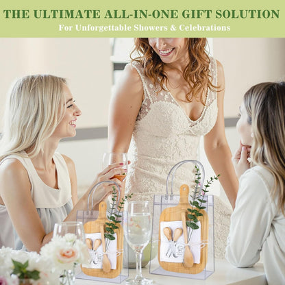 4 Set Baby Shower Game Prizes for Game Winners Adults, Bamboo Mini Charcuterie Boards with Spoon Fork Towel & Gift Bags, Bridal Shower Prizes Gifts for Guests - All-in-One Adult Party Favors