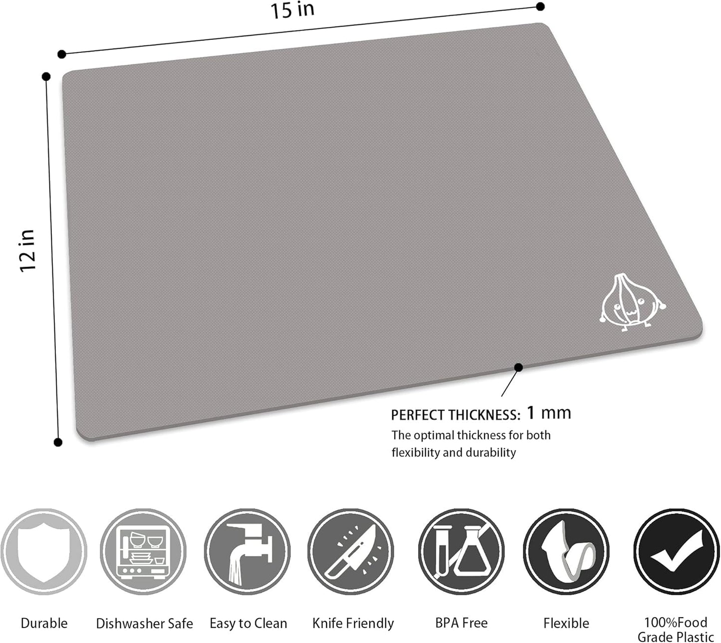 ZVP Plastic Cutting Boards for Kitchen, Flexible Cutting Mats, Colorful Chopping Boards with Food Icon, Non-Slip, Non Porous, BPA Free, Dishwasher Safe Rainbow
