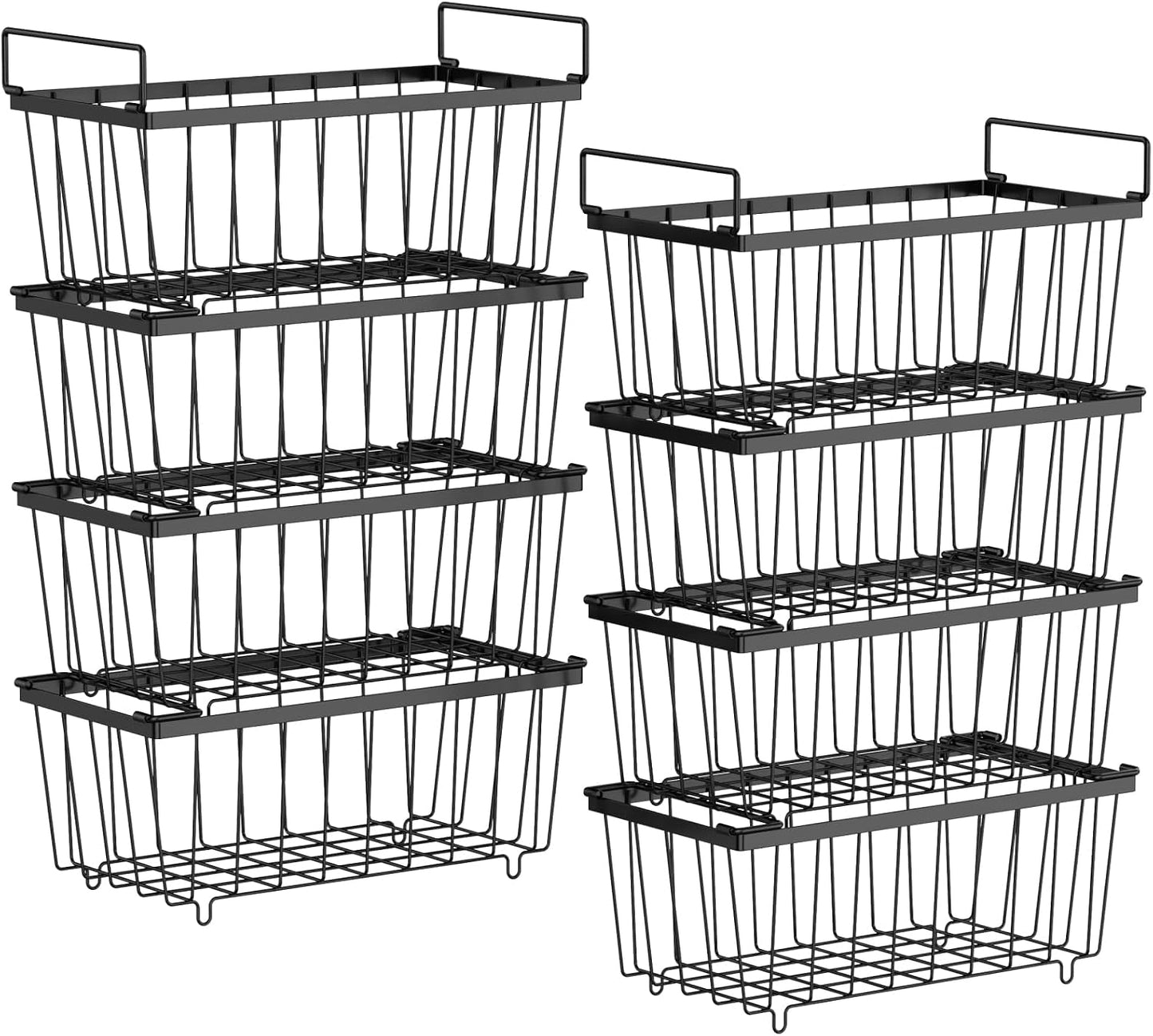 iSPECLE Deep Freezer Organizer Bins, 5 Pack Chest Freezer Baskets for 7 Cu.Ft, Stackable Wire Chest Freezer Organizer Bins for Small Food, Strong Metal with Handles for Meat and Veggies, Black