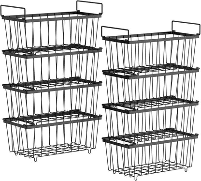 iSPECLE Deep Freezer Organizer Bins, 5 Pack Chest Freezer Baskets for 7 Cu.Ft, Stackable Wire Chest Freezer Organizer Bins for Small Food, Strong Metal with Handles for Meat and Veggies, Black
