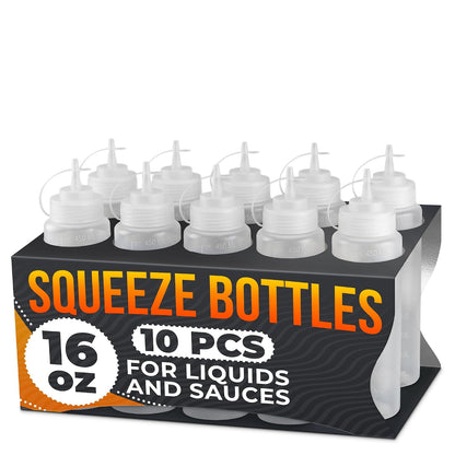 BURIUS Inverted Condiment Squeeze Bottles 16 oz for Sauces, Honey