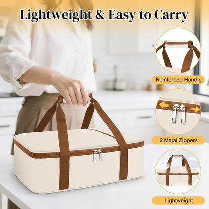 Coobiiya Insulated Casserole Carrier,Lasagna Lugger Tote Keeps Food Hot or Cold,Thermal Lunch Bag Warmer & Cooler Carrier Bag,Portable Tote Bag Fits 9" x 13" Baking Dish for Picnic and Cookout