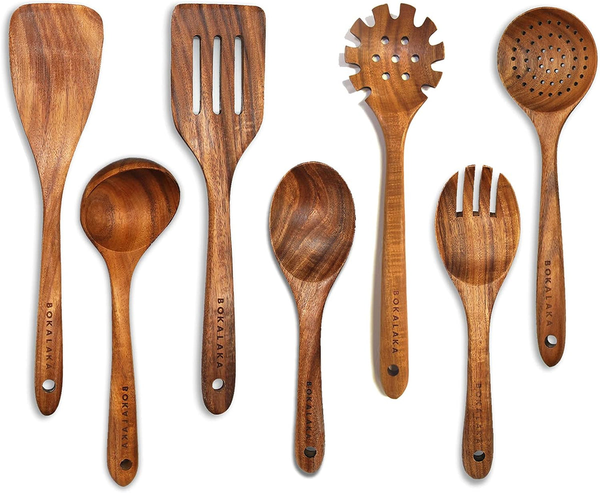 Wooden Spoons for Cooking, Natural Teak Wooden Kitchen Utensils Set Wooden Utensils for Cooking Wooden Cooking Utensils Wooden Spatulas for Cooking (10)