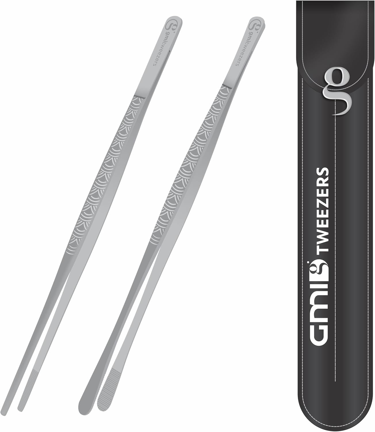 GMI Kitchen Tweezers Tongs 2PCS 12 Inch – Stainless Steel Cooking Tweezers with Serrated Tips, Precision Chef Tongs for BBQ, Grill, Pasta, Salad & Food Plating