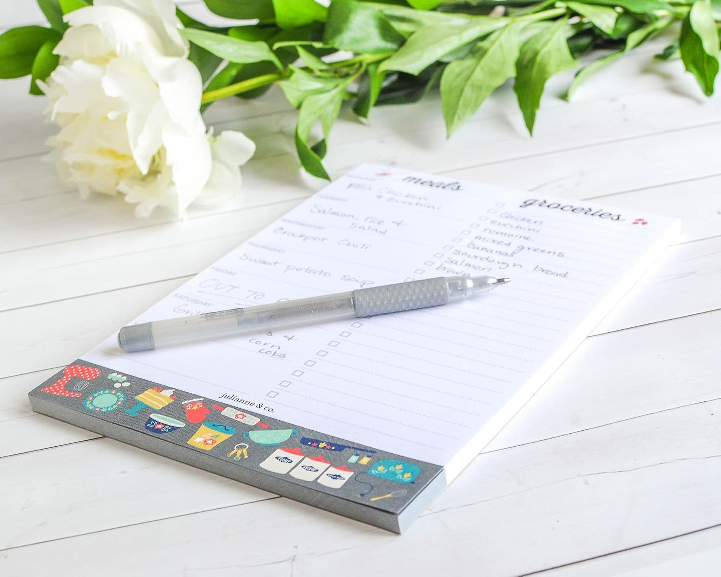 Weekly Magnetic Meal Planner Notepad By Julianne & Co - Food Planning Organizer And Grocery List Pad, 52 Premium A5 Pages, with Tear Away Perforated Shopping List (Blue China Print WITH Fridge Magnet)