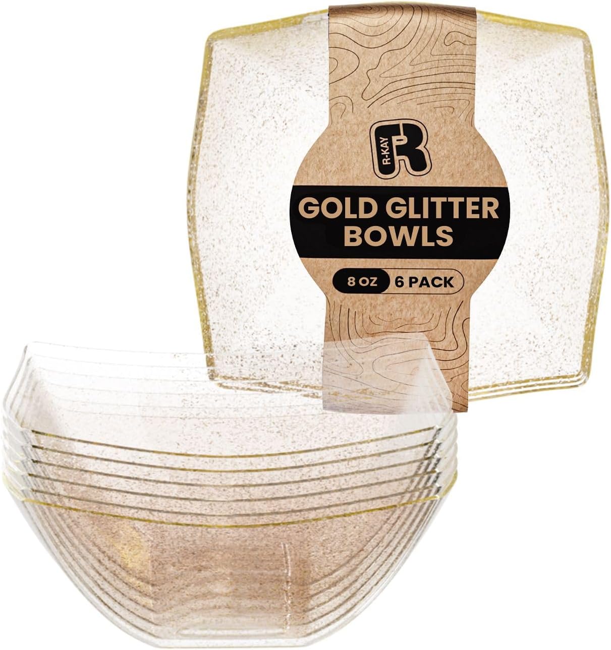 R-kay 6 Pack Square Plastic Serving Bowls - Clear Plastic bowls 16 Oz - Disposable Serving Bowls Heavy Duty For Weddings Catering And Birthday parties