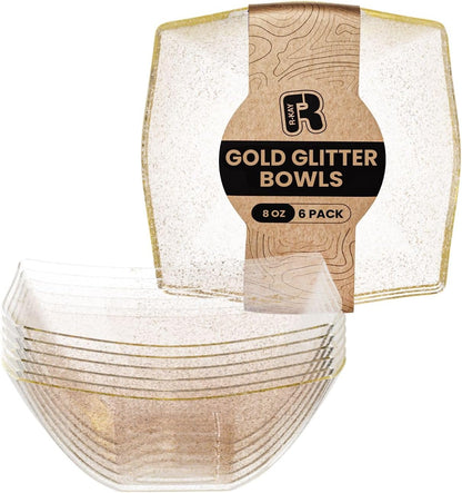 R-kay 6 Pack Square Plastic Serving Bowls - Clear Plastic bowls 16 Oz - Disposable Serving Bowls Heavy Duty For Weddings Catering And Birthday parties