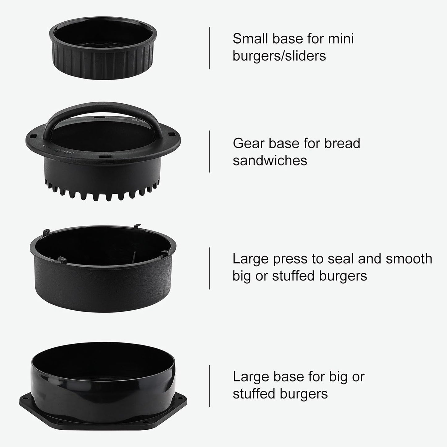 POLIGO Smash Burger Press Kit - 4 in 1 Hamburger Patty Storage Containers, 6.69" Cast Iron Smash Bacon Press - Non Stick Smash Burger Press Set for Grill and Griddle Cooking, Black Round