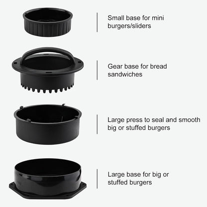 POLIGO Smash Burger Press Kit - 4 in 1 Hamburger Patty Storage Containers, 6.69" Cast Iron Smash Bacon Press - Non Stick Smash Burger Press Set for Grill and Griddle Cooking, Black Round