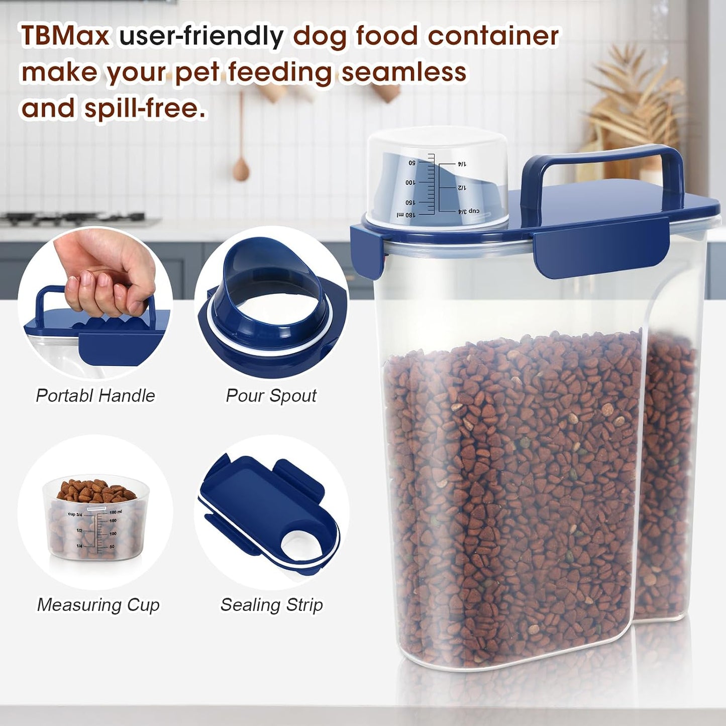 TBMax 10 Lbs Cat Dog Food Storage Container, 2026 Upgraded Large Pouring Container for Pet Food Storage, Bird Seed Dispenser, Portable Travel Kibble Holder -Dark Green