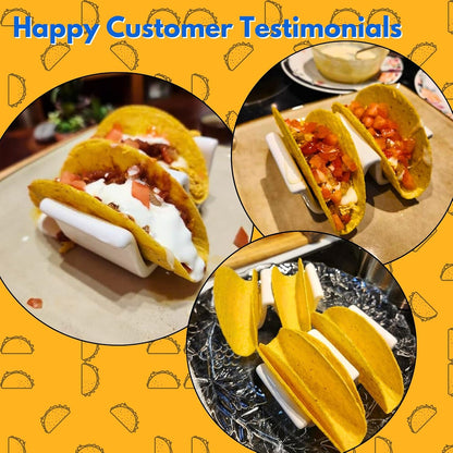 HolaTasty Taco Shell Holder Ceramic, Taco Gifts for Thanksgiving Christmas - Taco Holders Set of 2, Dual Taco Stand for Plates - Hold Street/Hard Shells, Mini Taco Night Accessories for Taco Lovers