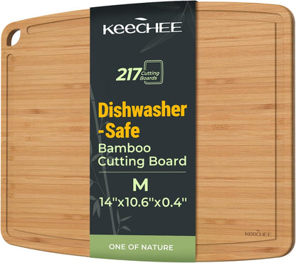 Keechee Dishwasher Safe Bamboo Cutting Boards Durable Lightweight Wood Cutting Board for Busy Kitchen, Easy Clean Wooden Chopping Boards with Juice Groove Set of 3 (L+M+S)