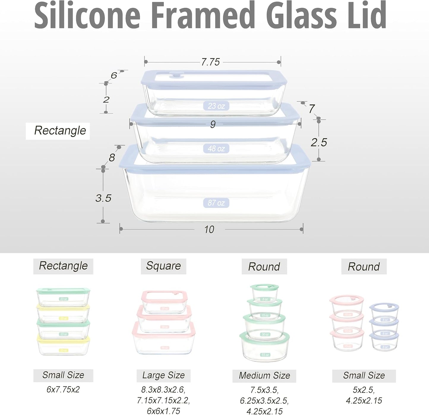 Urban Green Glass Food Container Set with Glass Lid, 5 Pack, Meal Prep Containers with Silicone Framed Airtight Lid, Leakproof, 100% Plastic Free