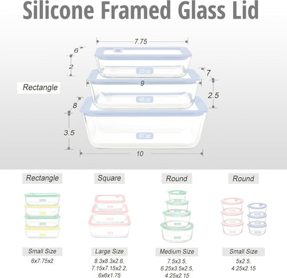 Urban Green Glass Food Container Set with Glass Lid, 5 Pack, Meal Prep Containers with Silicone Framed Airtight Lid, Leakproof, 100% Plastic Free