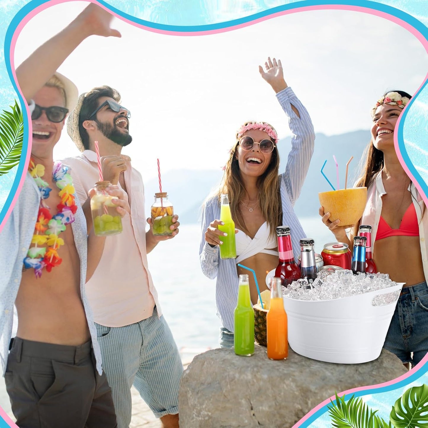 Norme 48 Pcs Plastic Ice Buckets for Parties Bulk 4.5L Oval Black Storage Tub with Handles Wine Beer Champagne Bottle Drink Cooler Tub for Christmas Holiday Home Parties Beverage Storage Basket Gift