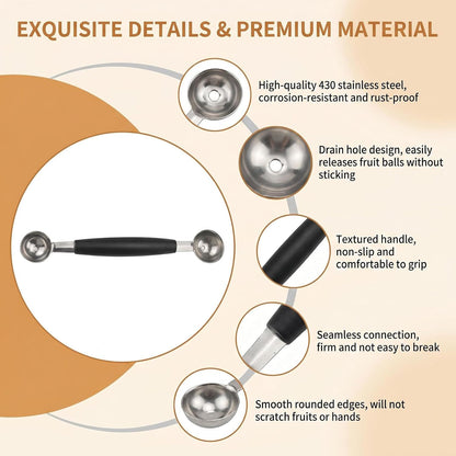 2 Pcs Stainless Steel Double-Ended Melon Baller Scoop
