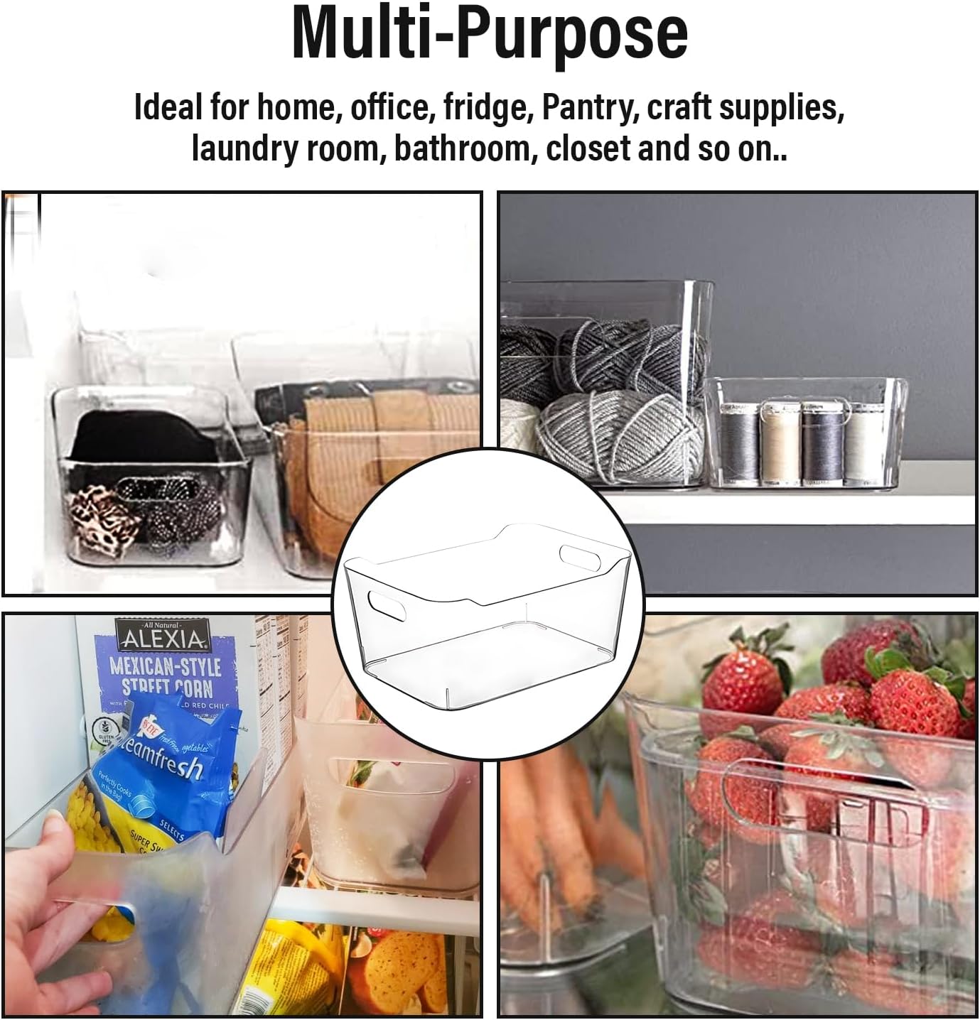 Clear Plastic Storage Bins, Pantry Organizers and Storage Containers, Large Fridge Organizer Bins, Home Kitchen Cabinet Organizer, Medicine Cabinet Bin for Organizing Freezer Closet