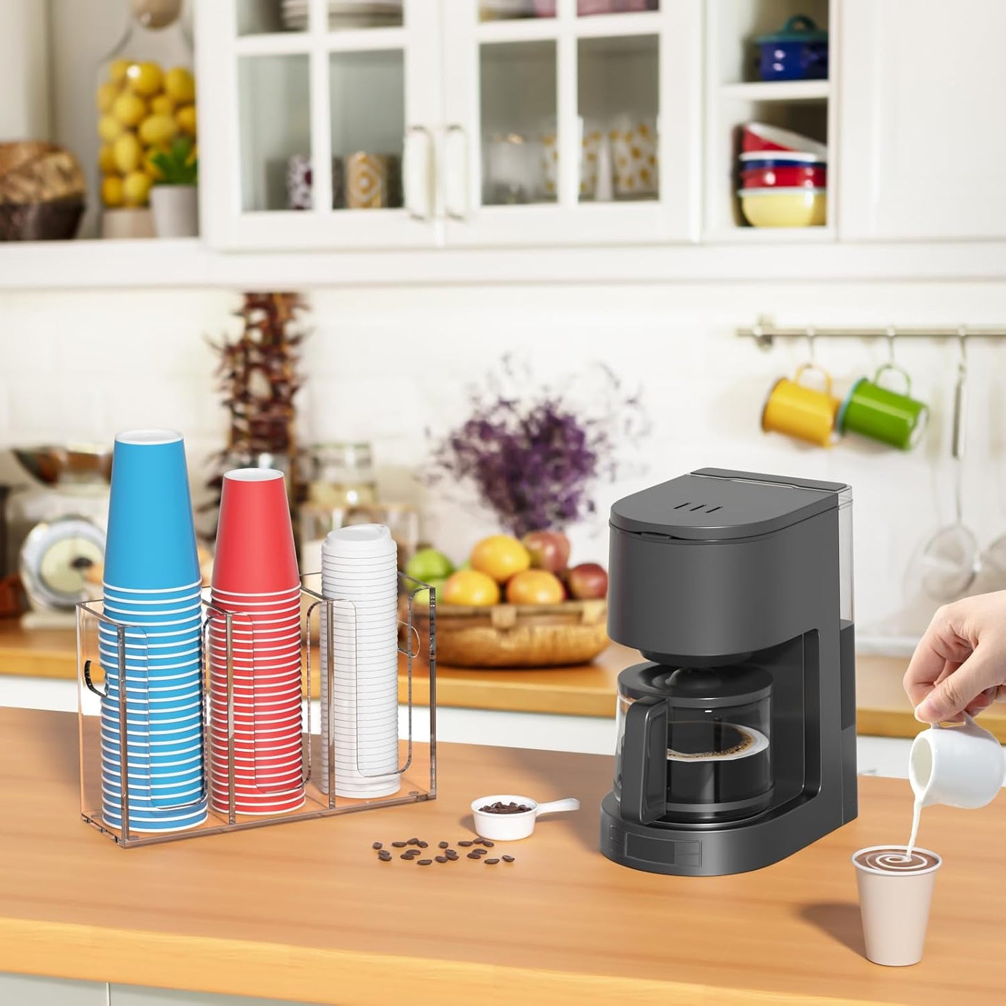 WINFFOR Disposable Cup Organizer Dispenser - 2 Compartments Clear Acrylic Cup and Lid Holder with Handles Plastic Cup Dispenser Countertop Paper Cup Holder for Coffee Bar House Party Essentials