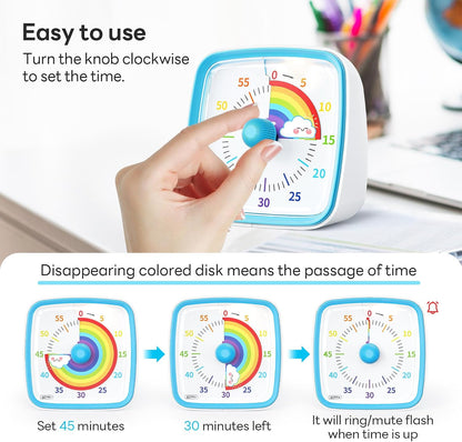 Yunbaoit Visual Timer with Night Light, 60 Minute Countdown, Light Blue