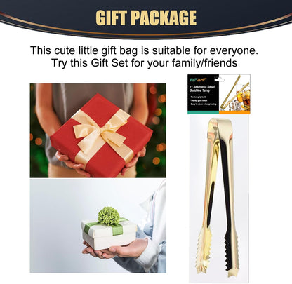 WAFJAMF 7‘’Gold Ice Tongs, 304 Stainless Steel Serving Tong for Ice Bucket