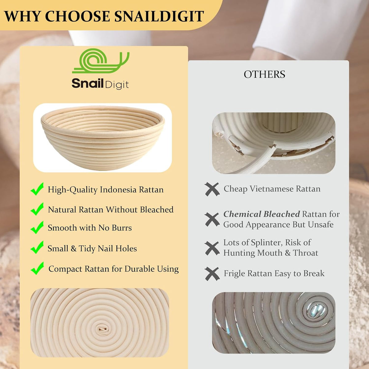 Sourdough Banneton Bread Proofing Basket Set of 2, 9'' Round
