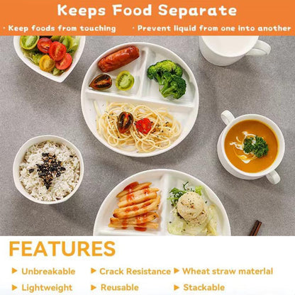 LRUUIDDE (5 Pack) Portion Control Plate for Balanced Eating, 9" Unbreakable Divided Plates,3 Compartment Plates, Reusable Plastic Plates, BPA Free for Adults