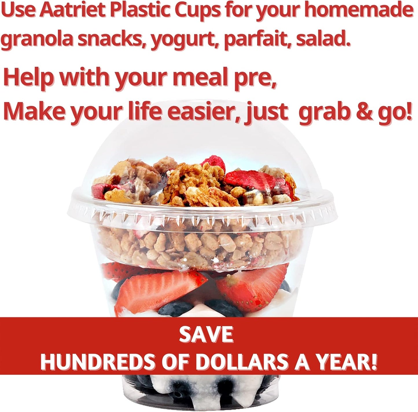Aatriet 12 oz Clear Plastic Parfait Cups with Insert 3.25oz & Dome Lids No Hole - (20 Sets) Yogurt Fruit Parfait Cups, for Dips and Veggies, Take Away Breakfast and Snacks. No Leaking