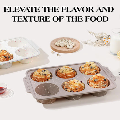 2 Pcs Silicone Muffin Pans for Baking with Metal Reinforced Frame, Nonstick Cupcake Tray for Oven, 12 Cups Regular Size Silicone Molds for Egg Bites, Dishwasher Safe (Brown, Cream)
